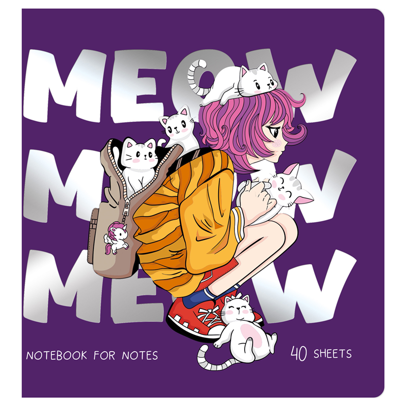 картинка Записная книжка 170*170мм 40л без линовки Meshu MS_53366 "Meow", 80г/м2, скрепка, обложка soft-touch магазина КанАрт Екатеринбург