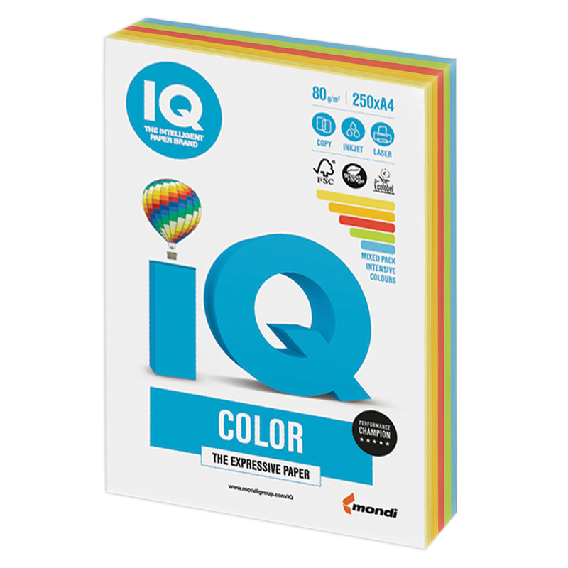 картинка Бумага для офисной техники цветная A4 IQ color RB02 интенсив, 80г/м2, 5 цветов*50л, 250л/пачка магазина КанАрт Екатеринбург