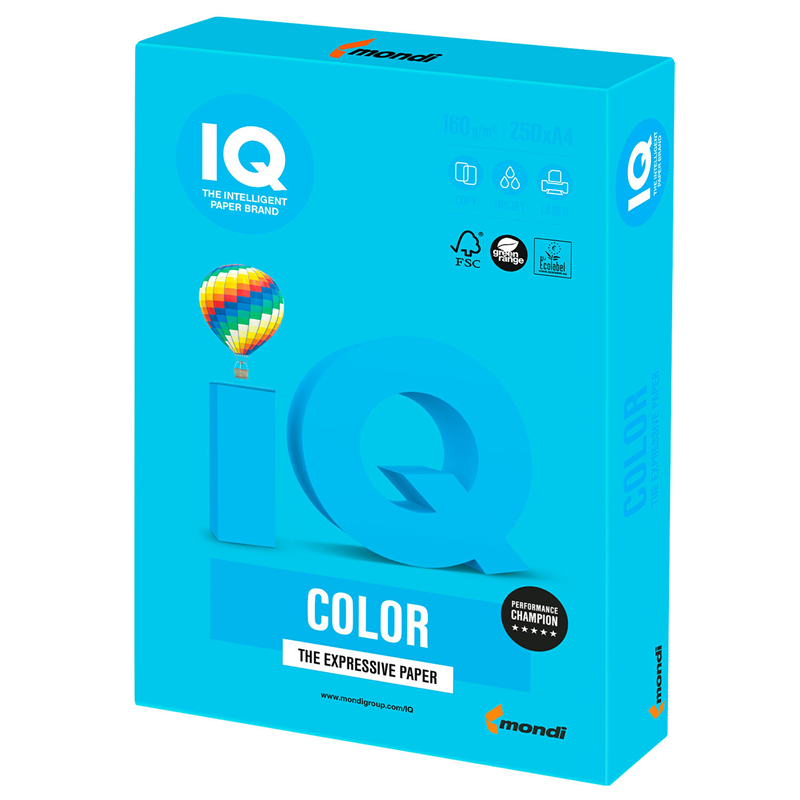 картинка Бумага для офисной техники цветная A4 IQ color AB48 интенсив светло-синяя, 160г/м2, 250л/пачка магазина КанАрт Екатеринбург