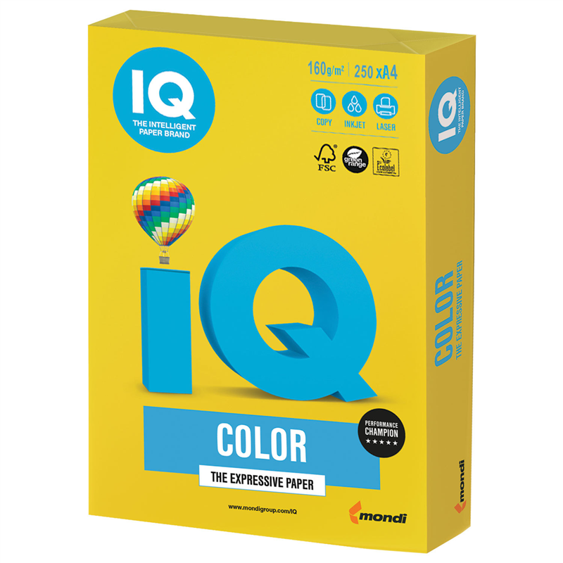 картинка Бумага для офисной техники цветная A4 IQ color IG50 интенсив ярко-желтая, 160г/м2, 250л/пачка магазина КанАрт Екатеринбург
