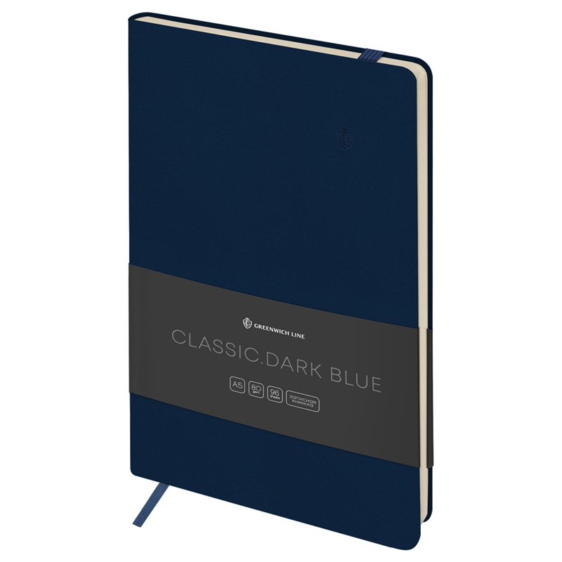 картинка Записная книжка A5 96л без линовки Greenwich Line NA5е_51436 "Classic. Dark blue", с резинкой, обложка кожзам магазина КанАрт Екатеринбург